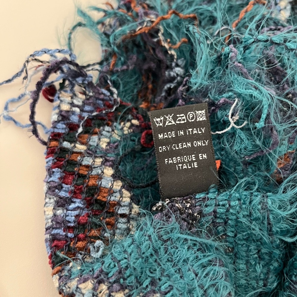 Missoni Sciarpe Teal Zigzag Pattern Long Fuzzy Sc… - image 6